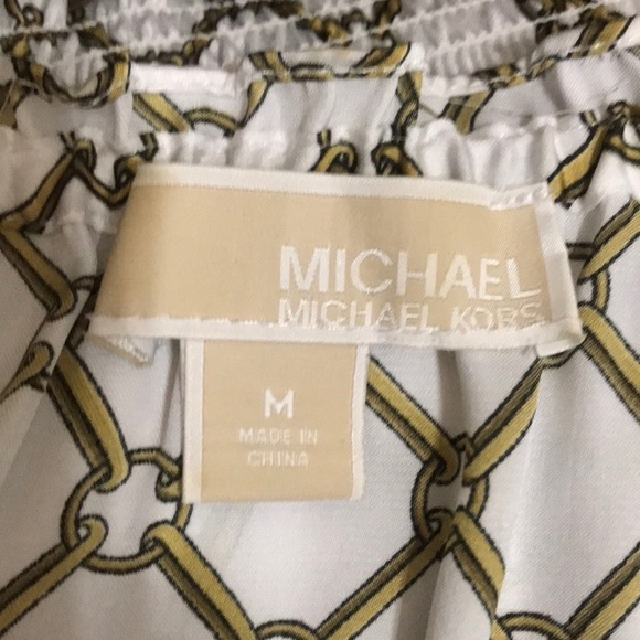 Michael Kors Gold and White Signature chain Fabric Blouse size Medium - Picture 3 of 9